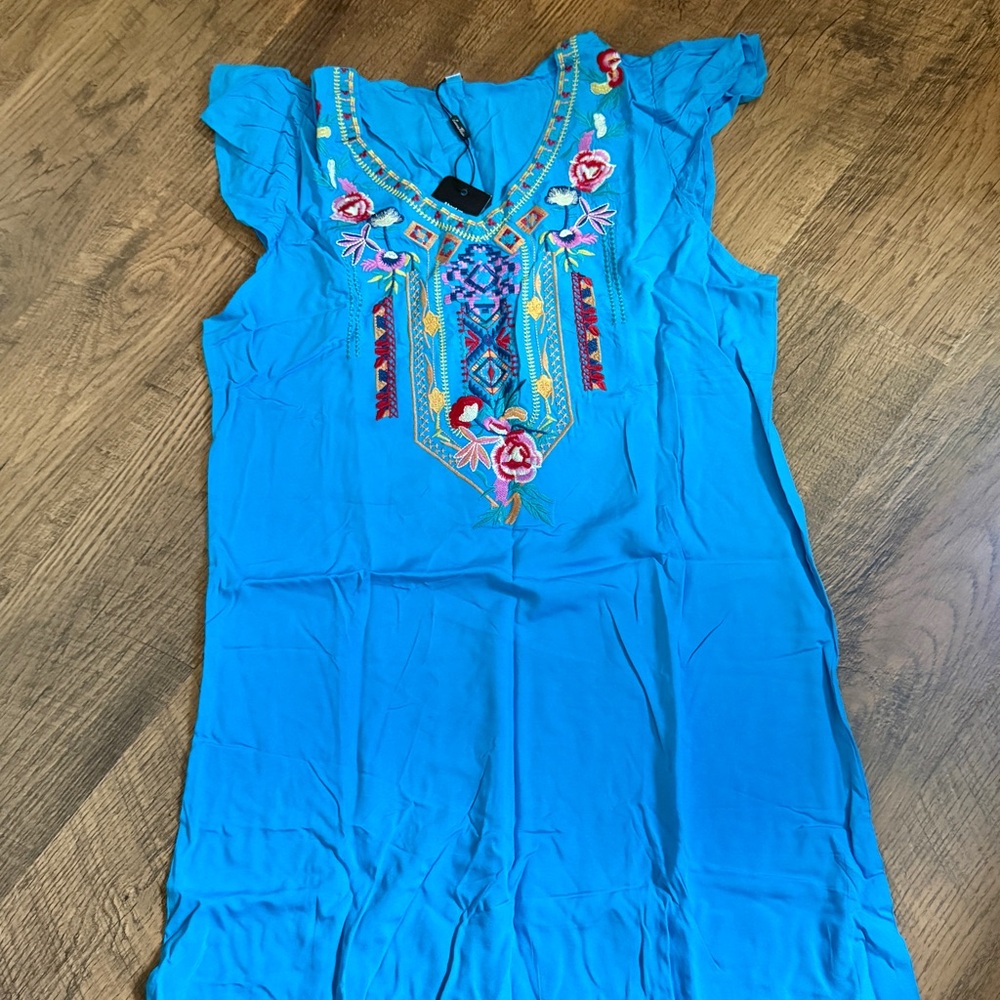 Turquoise Embroidered V-Neck dress
